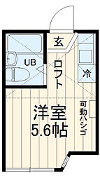 ユナイト上町ランドシュタイナー 2階ワンルームの間取り