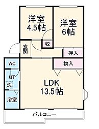 マンション桜台 4階2LDKの間取り