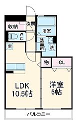 日暮里舎人ライナー 見沼代親水公園駅 徒歩15分の賃貸アパート 2階1LDKの間取り