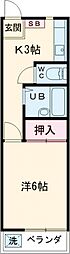 パールハイツ 2階1Kの間取り