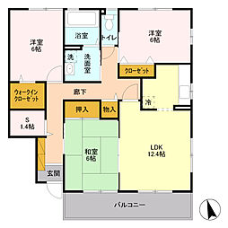 パティオ　Ｅ 2階3LDKの間取り