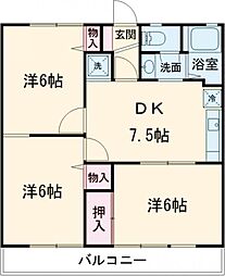 ユニフローラ 2階3DKの間取り