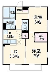 ヴィルヌーブ・パルＣ棟 2階2LDKの間取り