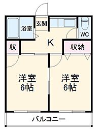 コンフィデンス江口 3階2DKの間取り