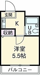 コパーズアプト港南VIパートII 3階1Kの間取り