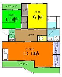 JR信越本線 北高崎駅 徒歩22分の賃貸マンション 3階2LDKの間取り