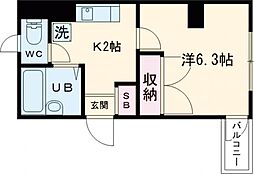 武蔵ビル 2階1Kの間取り