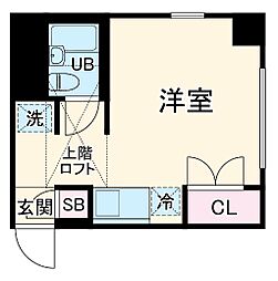 サイトウハウスIII 2階ワンルームの間取り