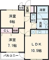 ドルチェ上用賀 1階2LDKの間取り