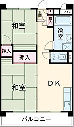 ビレッジハウス向台タワー1号棟 2階2DKの間取り