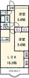 名鉄三河線 豊田市駅 バス17分 新屋下車 徒歩7分の賃貸マンション 1階2LDKの間取り