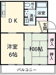 マンションふじ 3階2DKの間取り