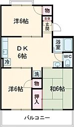 木村ハイツ 3階3DKの間取り