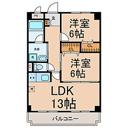 名鉄三河線 猿投駅 徒歩9分の賃貸マンション 3階2LDKの間取り