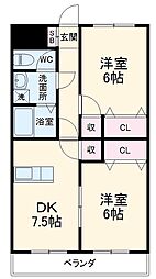 エトワールガレ 2階1LDKの間取り
