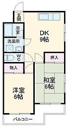 ブロンコート 1階2DKの間取り