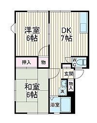 京成松戸線 鎌ヶ谷大仏駅 徒歩3分の賃貸アパート 1階2DKの間取り