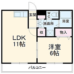 赤尾ハイツ井野 1階1LDKの間取り