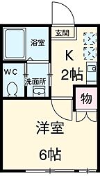 フォレストハウス習志野Ａ棟 2階1Kの間取り