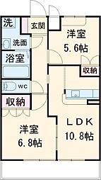 バルザック 2階2LDKの間取り