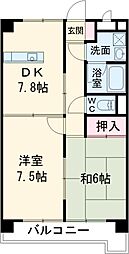 サンヨウハイネス 8階2DKの間取り