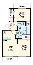 東武伊勢崎線 谷塚駅 徒歩15分の賃貸アパート 3階2LDKの間取り