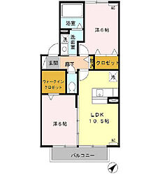 セジュールアラコ　Ｂ 2階2LDKの間取り