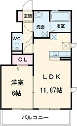 サンク　モンタニア　Ｂ棟 1階1LDKの間取り
