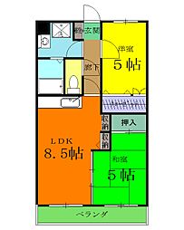 ヴィラリバーサイド 2階2LDKの間取り