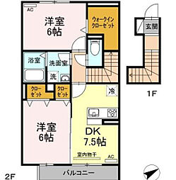グランドゥール　Ｂ 2階2DKの間取り