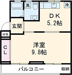 いろどりの杜 3階1DKの間取り