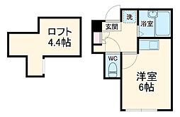 JR横浜線 橋本駅 徒歩3分の賃貸アパート 2階ワンルームの間取り