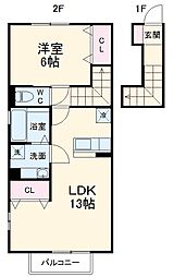 メゾンヒマワリ 2階1LDKの間取り