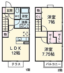 名古屋市営東山線 中村公園駅 徒歩36分の賃貸テラスハウス 1階2LDKの間取り
