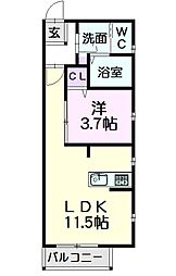 クラージュ本陣 1LDKの間取図画像