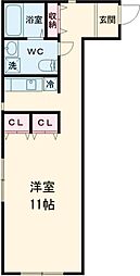 レジディア駒沢大学 4階ワンルームの間取り