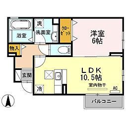 名古屋臨海高速あおなみ線 港北駅 徒歩18分の賃貸アパート 1階1LDKの間取り