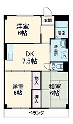 名古屋市営鶴舞線 平針駅 徒歩22分の賃貸マンション 3階3DKの間取り