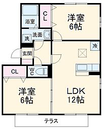 フェリス　源氏 3階2LDKの間取り
