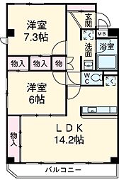JR総武線 新小岩駅 徒歩18分の賃貸マンション 2階2LDKの間取り