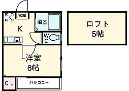 ルミナス 2階1Kの間取り