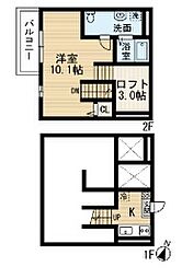 名鉄名古屋本線 本星崎駅 徒歩8分の賃貸アパート 2階1Kの間取り