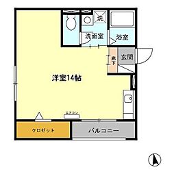 名鉄津島線 甚目寺駅 徒歩15分の賃貸アパート 2階ワンルームの間取り