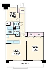 名鉄常滑線 道徳駅 徒歩17分の賃貸マンション 12階2LDKの間取り