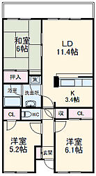 ディアパーク杉田南 1階3LDKの間取り