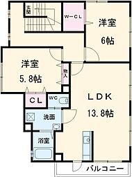 ディアコート 3階2LDKの間取り