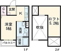ルミエール黄金 1階ワンルームの間取り