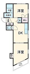 京急本線 杉田駅 徒歩4分の賃貸マンション 2階2DKの間取り