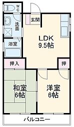 サンハイツ中村 3階2LDKの間取り