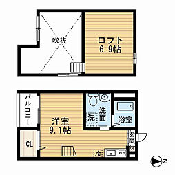 名古屋市営東山線 本陣駅 徒歩5分の賃貸アパート 2階ワンルームの間取り